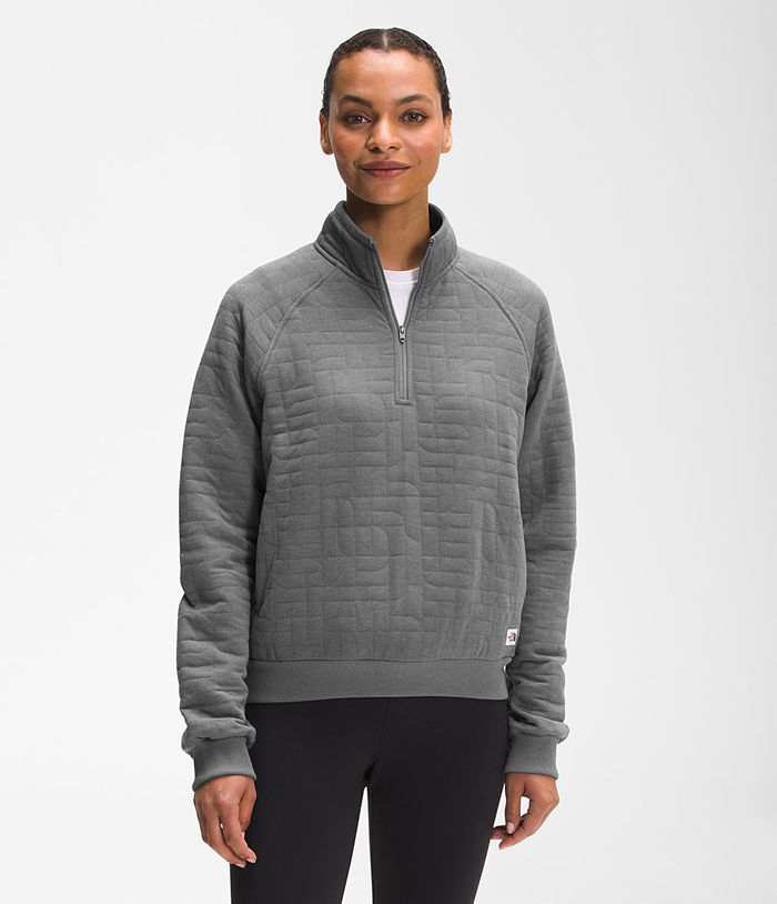 Pullover The North Face Mujer Longs Peak Quilted ¼ Zip Gris - Peru 09234OZTV